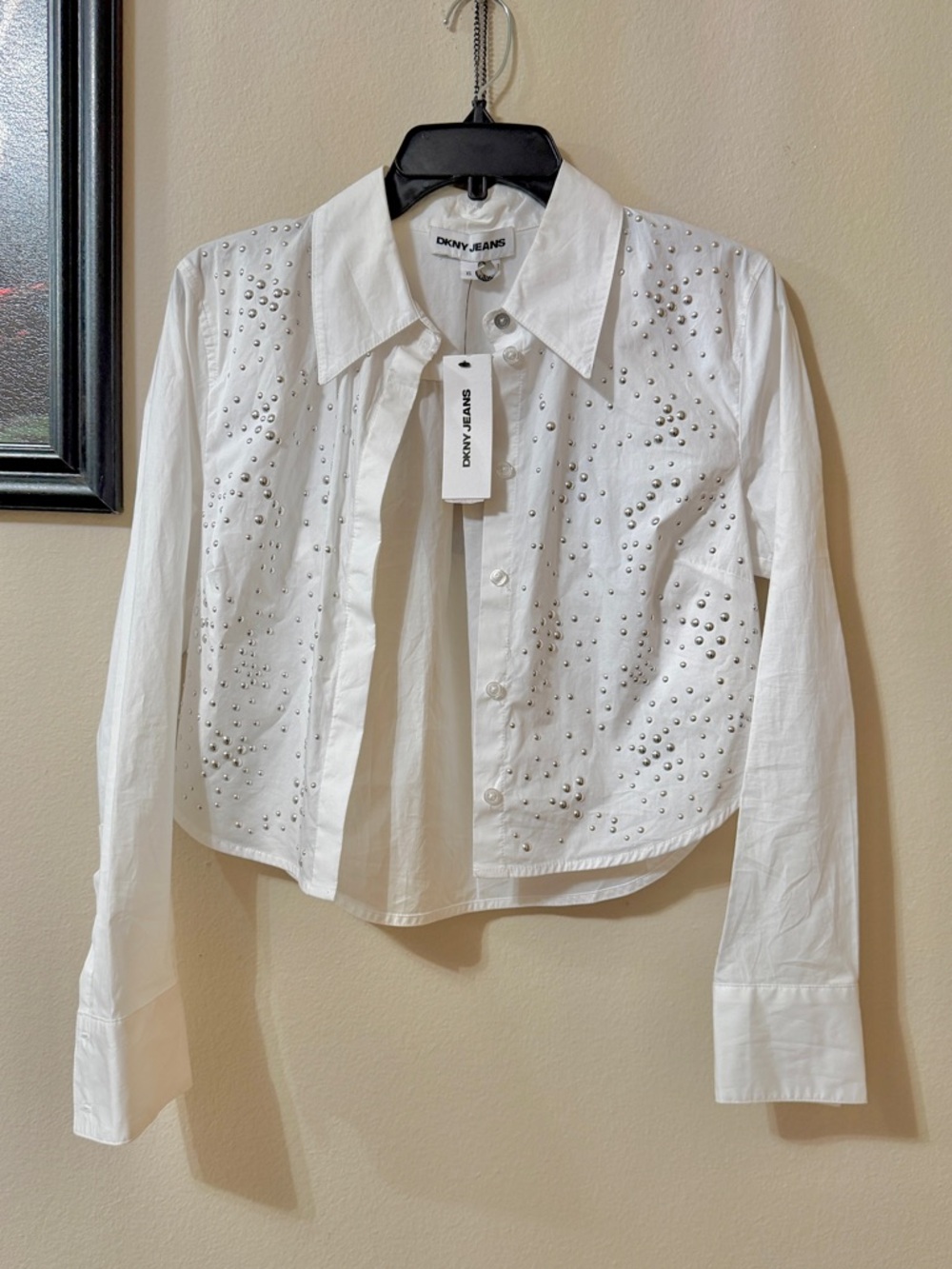 NWT DKNY Jeans White Studded Button-Down Shirt